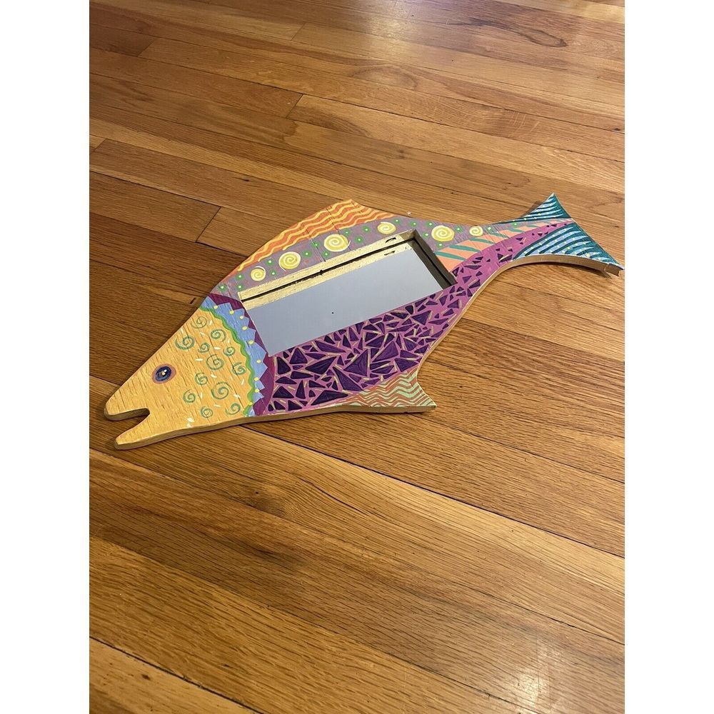 Wooden Fish Handpainted Mirror Whimsical‎ Quirky Beach Decor Colorful Unusual
